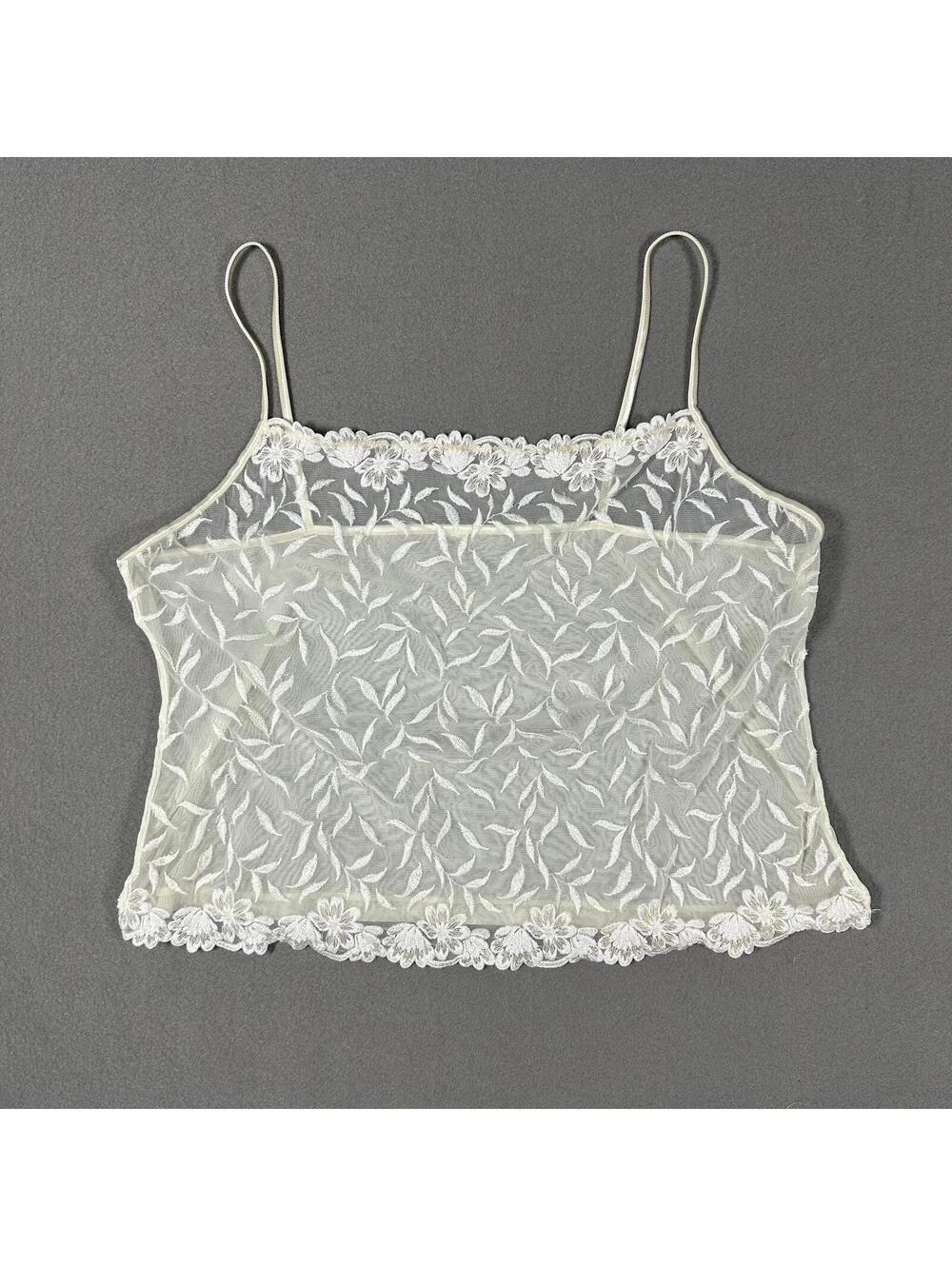 Women’s Tank Top Ivory Sheer Lace Vintage